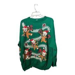 Vtg 80s 90s All Over Puffy Dancing Bears Ugly Christmas Sweatshirt USA SZ L